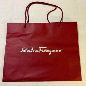 Salvatore Ferragamo Red Paper Shopping Bag w Rope Handles Made in Italy